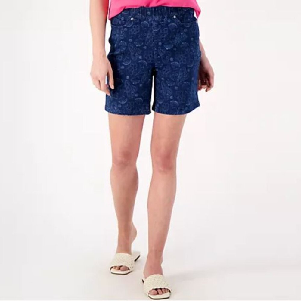 Isaac Mizrahi Live! Tall Bandana Print True Denim Walking Shorts; Tall